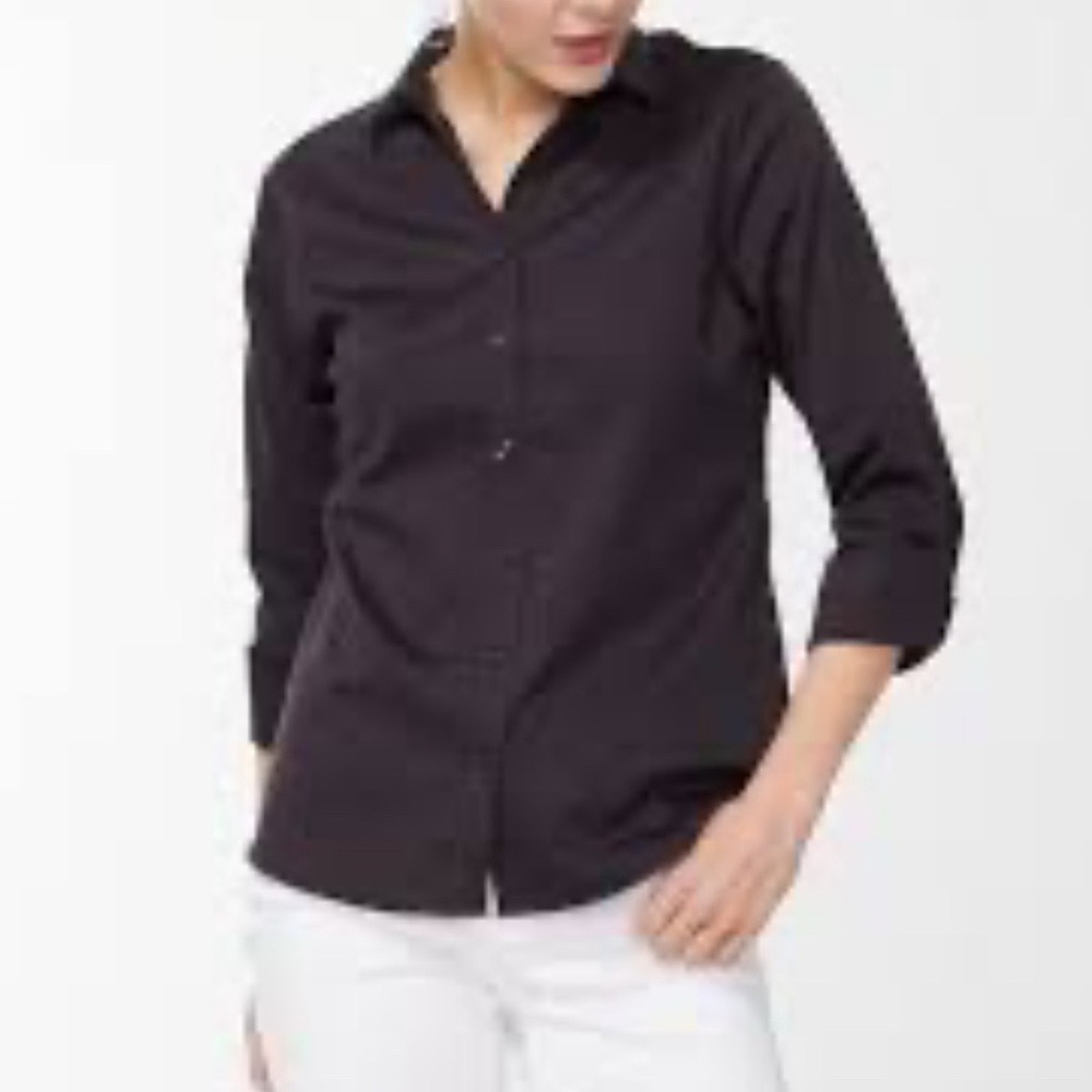 Chico's Wrinkle Resistant 100% Cotton Black Button-Up 3/4 Sleeve Shirt 8 EUC